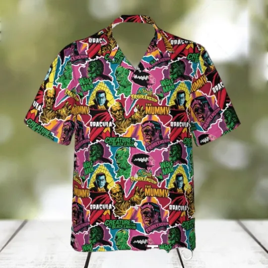 Discover Monsters Pop Collage Universal Monsters Hawaiian Shirt