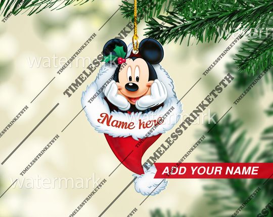 Discover Mickey Mouse Custom Name Christmas Ornament | Disney Characters Acrylic Ornament | Disneyland Personalized Family Ornament.