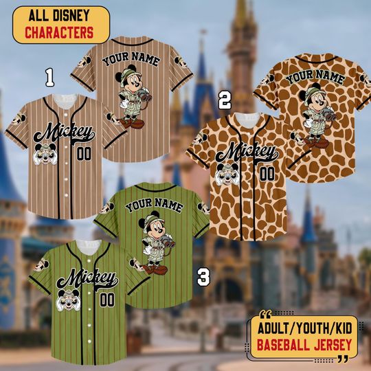 Discover Custom Name Mickey Mouse Safari Baseball Jersey, Custom Disneyland Jersey, Mickey Mouse Birthday, Gift For Disney Fans, Mickey Sport Outfit
