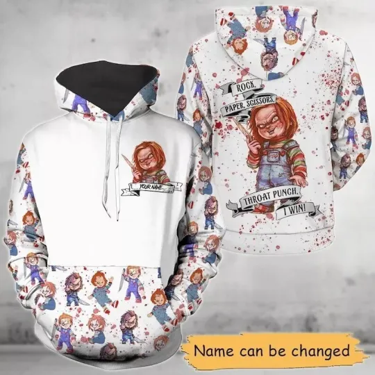 Personalized Horror Chucky Rock Paper Scissors Halloween 3D Hoodie