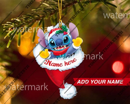 Discover Stitch Custom Name Christmas Ornament | Lilo And Stitch Characters Acrylic Ornament | Disneyland Personalized Family Ornament.