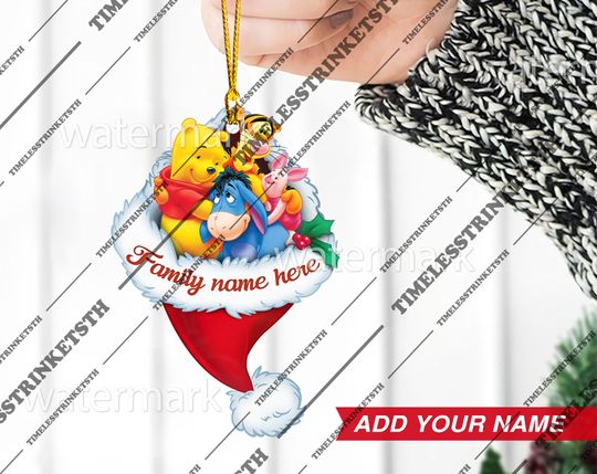 Winnie The Pooh Custom Family Name Christmas Ornament | Disney Characters Acrylic Ornament | Disneyland Personalized Family Ornament.