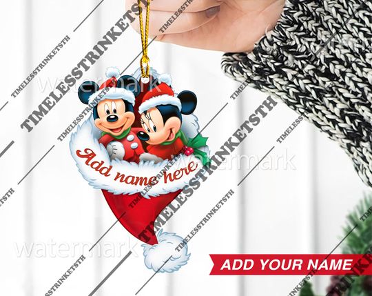 Discover Mickey And Minnie Custom Name Christmas Ornament | Disney Characters Acrylic Ornament | Disneyland Personalized Family Ornament.