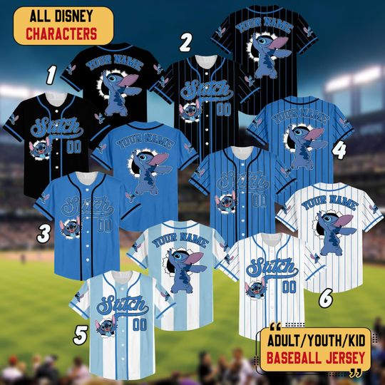 Discover Personalized Disney Stitch Baseball Jersey, Custom Kid Youth Adult Lilo and Stitch Baseball Shirt, Disneyland Trip Outfit, Disney Birthday