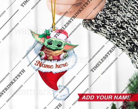 Discover Baby Yoda Custom Name Christmas Ornament | Star Wars Characters Acrylic Ornament | Disneyland Personalized Family Ornament.