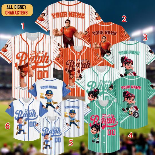 Discover Personalized Disney Wreck it Ralph Simple Stripe Baseball Jersey, Custom Baseball Uniform, Disney Baseball Fan Lover Birthday Boy Girl Gift