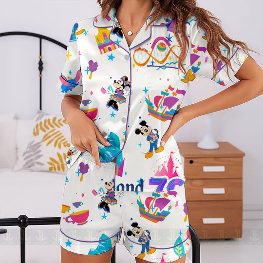 Discover Mickey Friends Disney 70th Unisex Satin Pajamas Set, Nightmare Before Christmas Shirt, Long Sleeve And Short Styles