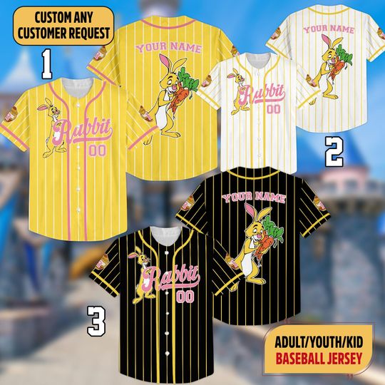Discover Custom Disney Winnie The Pooh Simple Baseball Jersey, Rabbit Matching Team Family Jersey, Rabbit Family Matching, Gifts For Disney Fans