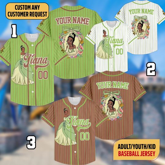 Custom Princess Tiana Baseball Jersey, Princess And The Frog, Disney Baseball Matching, Cute Jersey For Disneyland Girl Trip
