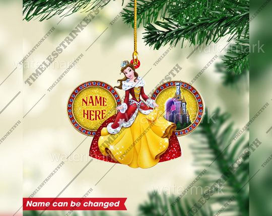 Belle Princes Custom Name Christmas Ornament | Beauty And The Beast Acrylic Ornament | Christmas Gifts For Kid.