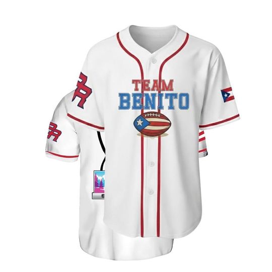 Discover Classic Team Benito Baseball Jersey, Puerto Rico Flag Print Sports Shirt, Benito 94 Fan Apparel, Unisex Game Day Top, Bunny Bowl Jersey Top