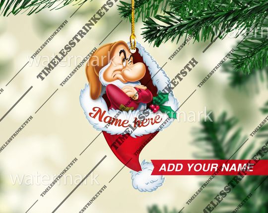 Discover Grumpy Dwarf Custom Name Christmas Ornament | Seven Dwarfs Acrylic Ornament | Disneyland Personalized Family Ornament.