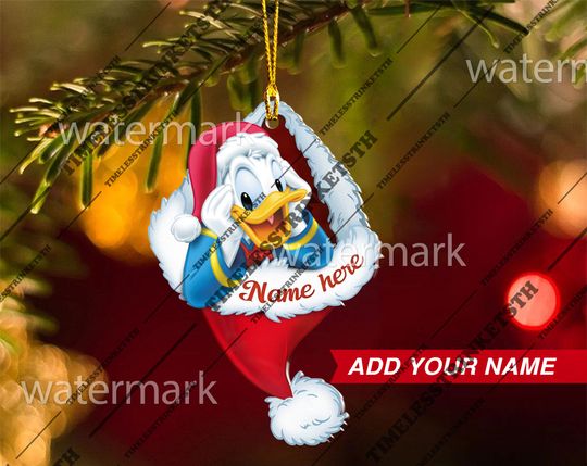Donald Duck Custom Name Christmas Ornament | Disney Characters Acrylic Ornament | Disneyland Personalized Family Ornament.