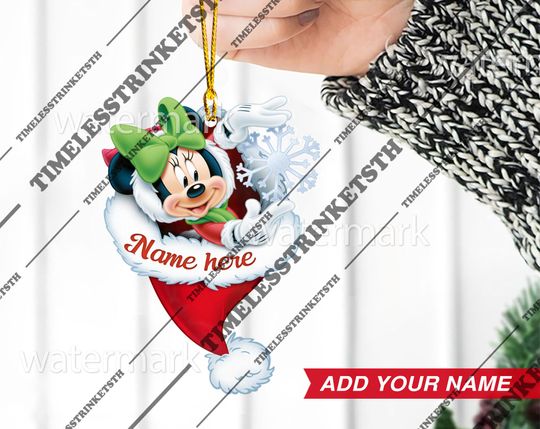 Discover Minnie Mouse Custom Name Christmas Ornament | Disney Characters Acrylic Ornament | Disneyland Personalized Family Ornament.