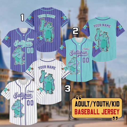 Personalized Disney Monsters Inc James Sullivan Cyan Baseball Jersey for Fans, Monster Jersey, Birthday Gift For Fan
