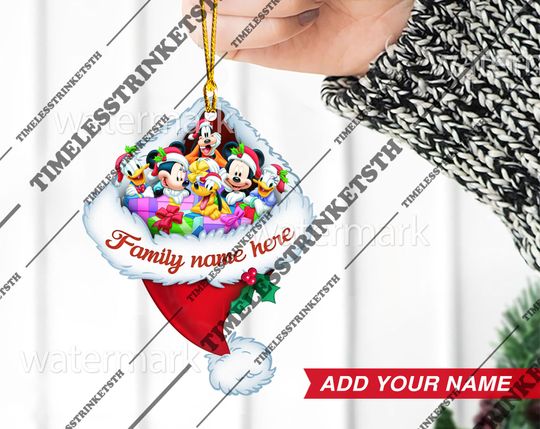 Mickey And Friends Custom Family Name Christmas Ornament | Disney Characters Acrylic Ornament | Disneyland Personalized Family Ornament.