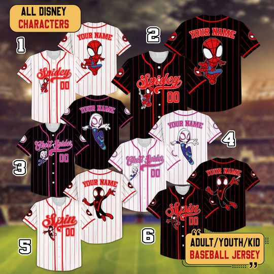 Discover Personalize Spidey And His Amazing Friends Baseball Jersey, Spider Ghost Spidey Spin Jersey, Disneyland Trip Superhero Team Kid Shirt