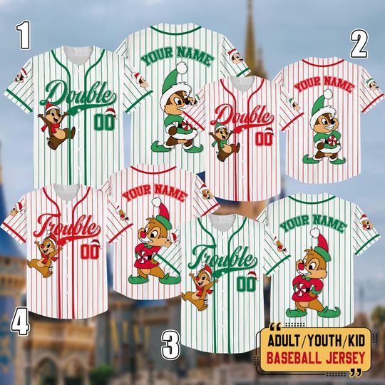 Discover Personalized Chip & Dale Disney Christmas Baseball Jersey, Christmas Disney Family Matching Jerseys, Disneyland Shirt