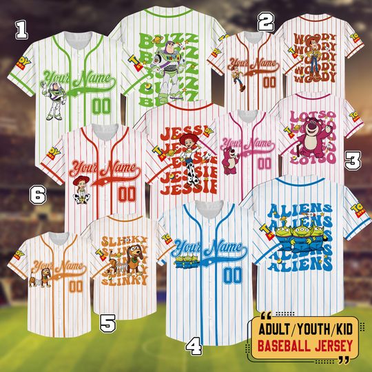 Discover Personalized Toy Story All Characters Baseball Jersey, Woody Buzz Slinky Aliens, Disneyland Trip Family Shirt, Kids Birthday Gift