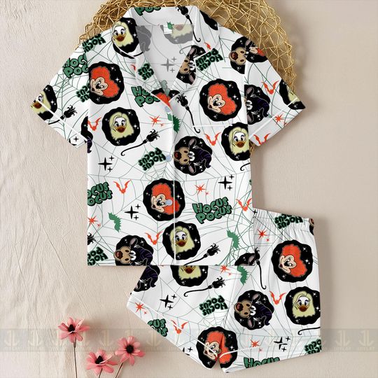Minnie Daisy Duck Clarabelle Hocus Pocus Unisex Pajamas Set, Spooky Season Pajamas