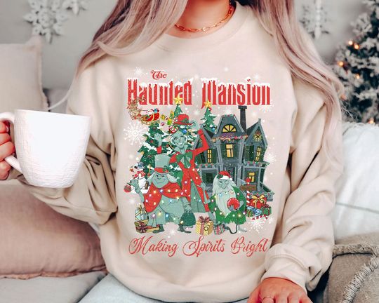 Discover Retro Haunted Mansion Christmas Sweatshirt | Vintage Disney Holiday Shirt 2025 | Spooky Cute Family Matching Gift Tee