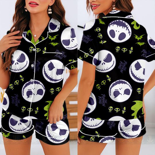 Jack Skellington Big Face Unisex Pajamas Set, Spooky Season Pajamas