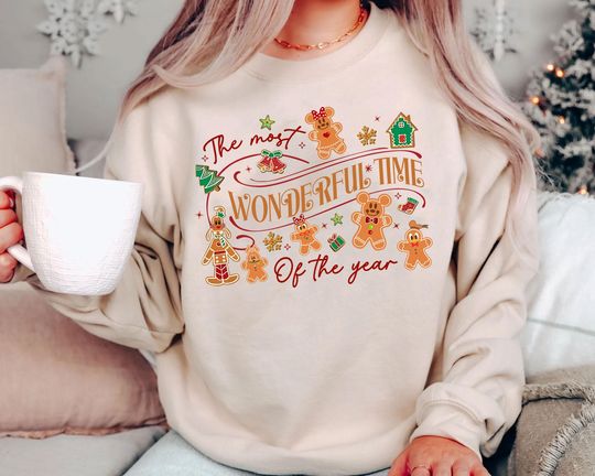 Discover Retro Gingerbread Christmas Sweatshirt | Vintage Disney Holiday Shirt 2025 | Most Wonderful Time Family Matching Tee