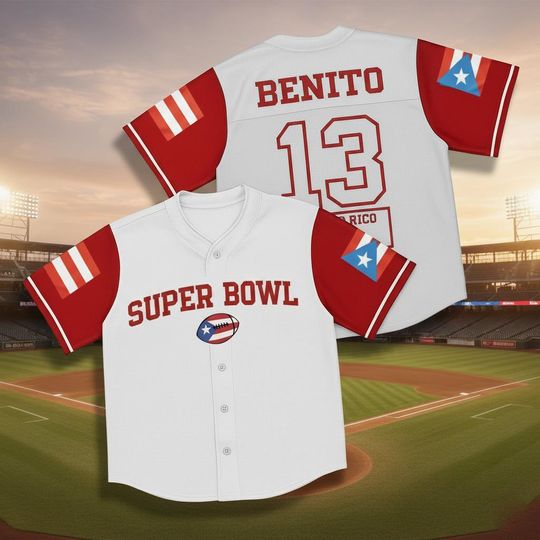 Custom Benito Super Bowl Baseball Jersey, Benito Bowl Puerto Rico Boricua Jersey Shirt, Bad Bunny Baseball Jersey