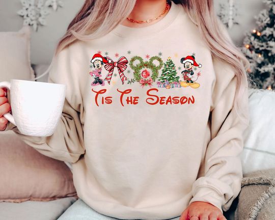 Discover Vintage Tis The Season Mickey Minnie Disney Christmas Shirt 2025 | Retro Holiday Sweatshirt | Disney Trip Family Tee