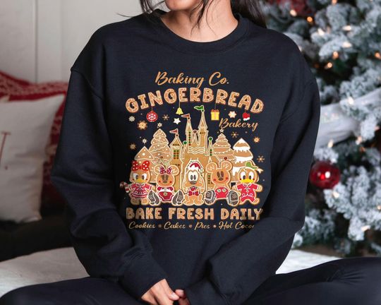 Discover Vintage Mickey Gingerbread Bakery Christmas Shirt 2025 | Retro Disney Holiday Sweatshirt | Cozy Xmas Cookies Tee