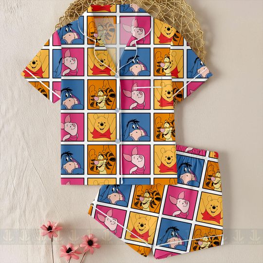 Discover Pooh Piglet Tigger Friends Unisex Satin Pajamas Set, Spooky Season Pajamas , Long Sleeve And Short Styles