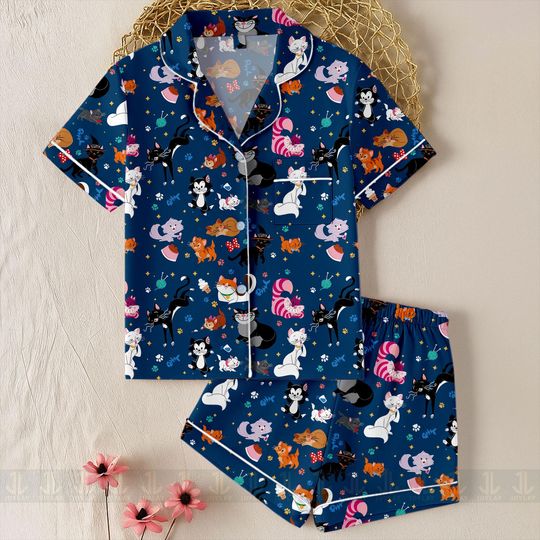 Discover Disney Cats Cheshire Cat Unisex Satin Pajamas Set, Spooky Season Pajamas , Long Sleeve And Short Styles