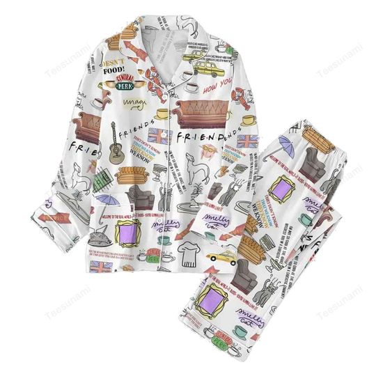 Discover Retro TV Pajama Set  90s Sitcom Inspired Sleepwear, Matching Cotton Pajamas, Coffee Lover Loungewear Gift