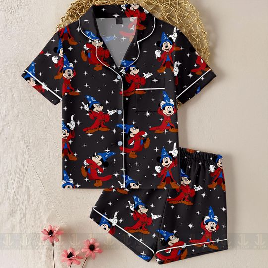 Discover Mickey Fantasia 85th Unisex Satin Pajamas Set, Spooky Season Pajamas , Long Sleeve And Short Styles