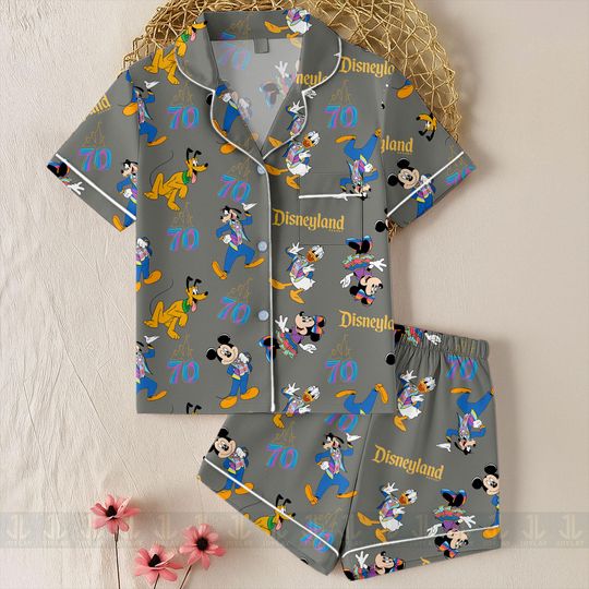 Discover Mickey Minnie Donald Goofy 70th Unisex Satin Pajamas Set, Spooky Season Pajamas , Long Sleeve And Short Styles