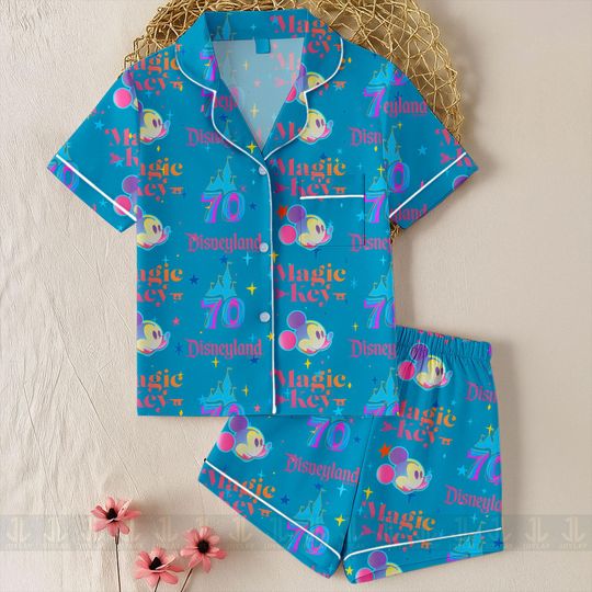 Discover Mickey Magic Key Disneyland 70th Unisex Satin Pajamas Set, Spooky Season Pajamas , Long Sleeve And Short Styles