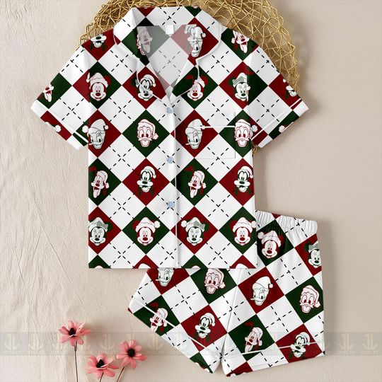 Discover Mickey And Friends Christmas Unisex Satin Pajamas Set, Disneyland Pajamas, Long Sleeve And Short Styles