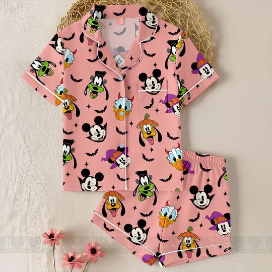Mickey Vampire Pluto Pumpkin Minnie Witch Donald Duck Unisex Pajamas Set