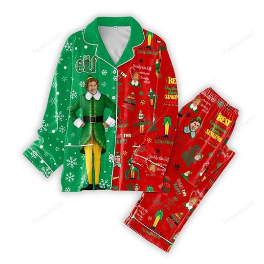 Discover Festive Elf Christmas Pajama Set  Holiday Family Sleepwear, Cozy Satin Loungewear Gift