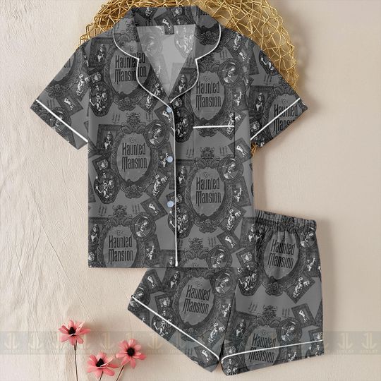 Discover Haunted House Hitchhiking Ghost Unisex Satin Pajamas Set, Disney Christmas Pajamas , Long Sleeve And Short Styles