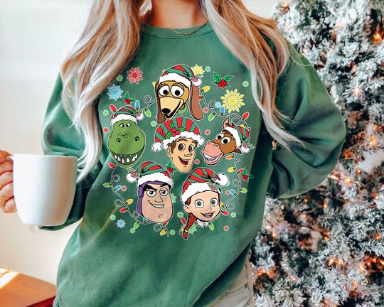 Discover Vintage Toy Story Christmas Shirt 2025 | Woody Buzz Rex Holiday Lights Sweatshirt | Pixar Disney Family Matching Tee