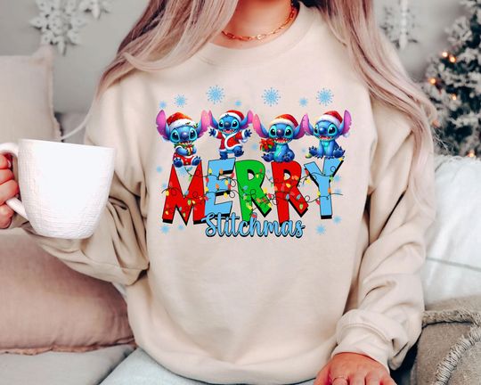 Discover Stitch Merry Stitchmas Sweatshirt | Cute Disney Christmas Holiday Sweater Gift for Lilo & Stitch Fans Kids Women Family