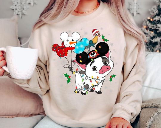 Discover Pua and Hei Hei Christmas Sweatshirt | Retro Disney Moana Holiday Shirt | Vintage Family Matching Tee 2025