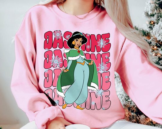 Discover Jasmine Christmas Sweatshirt | Retro Disney Princess Holiday Shirt | Vintage Family Matching Tee 2025