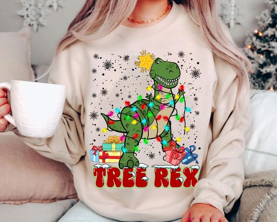 Discover Vintage Tree Rex Toy Story Christmas Shirt 2025 | Funny Disney Pixar Holiday Sweatshirt | Retro Xmas Dino Tee