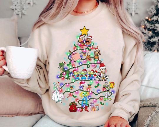 Discover Vintage Toy Story Christmas Tree Shirt 2025 | Retro Pixar Woody Buzz Holiday Sweatshirt | Disney Family Matching Tee