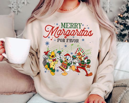 Discover Retro Three Caballeros Christmas Sweatshirt | Vintage Merry Margaritas Por Favor Holiday Shirt 2025 | Disney Crewneck