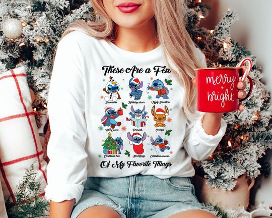 Discover Retro Stitch Favorite Things Christmas Sweatshirt | Vintage Disney Holiday Shirt 2025 | Cute Family Matching Gift Tee