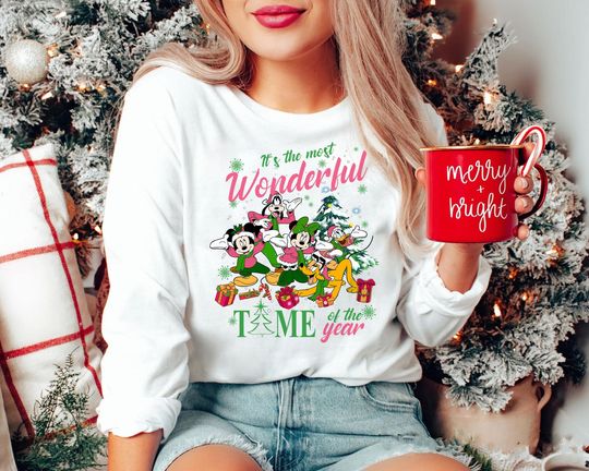 Discover Mickey and Friends Wonderful Time Christmas Sweatshirt | Retro Disney Holiday Shirt | Vintage Family Matching Tee 2025