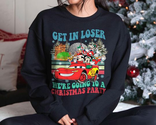 Discover Get In Loser Christmas Party Sweatshirt | Retro Disney Cars Mickey & Friends Holiday Shirt | Vintage Tee 2025